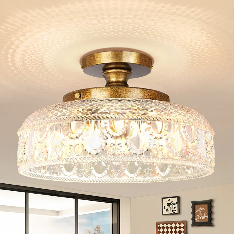 Mid-Century Modern Semi Flush Mount Ceiling Light, Round Glass for Hallway Kitchen Bedroom | Wayfair North America