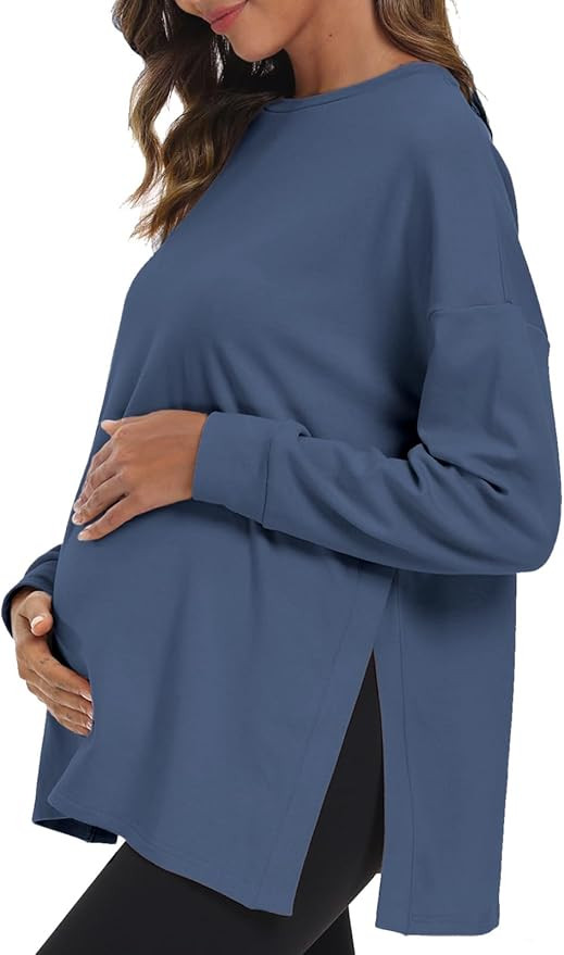 Ecavus Women's Casual Maternity Shirts Long Sleeve Soft and Comfy Pregnancy Tee Tops Side Split M... | Amazon (US)