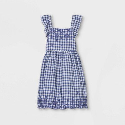 Girls' Short Flutter Sleeve Gingham Woven Dress - Cat & Jack™ Navy/White | Target