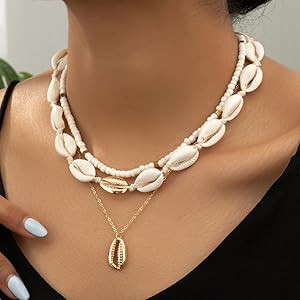 YANCHUN Sea Shell Necklace for Women Gold Shell Pendant Necklace Layered Shell Necklaces Summer N... | Amazon (US)