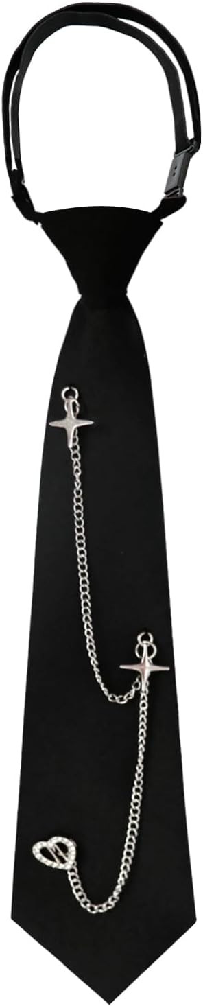 Mantieqingway Ties for Women Men, Punk Metal Chain Necktie Pre-Tied Adjustable Black Tie for Unif... | Amazon (US)