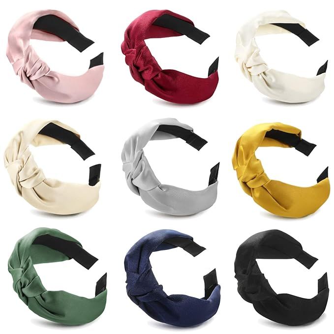 Satin Headbands for Women Girls, Funtopia 9 Pcs Wide Plain Turban Twist knotted Headband Fashion ... | Amazon (US)