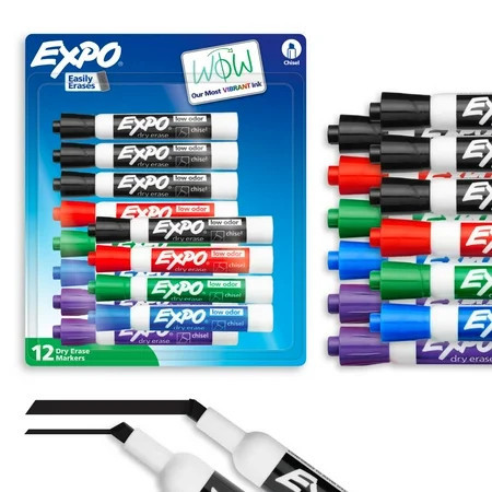 ExpoÂ® Low Odor Dry Erase Markers, Chisel Tip, Assorted Colors, 12 Count | Walmart (US)