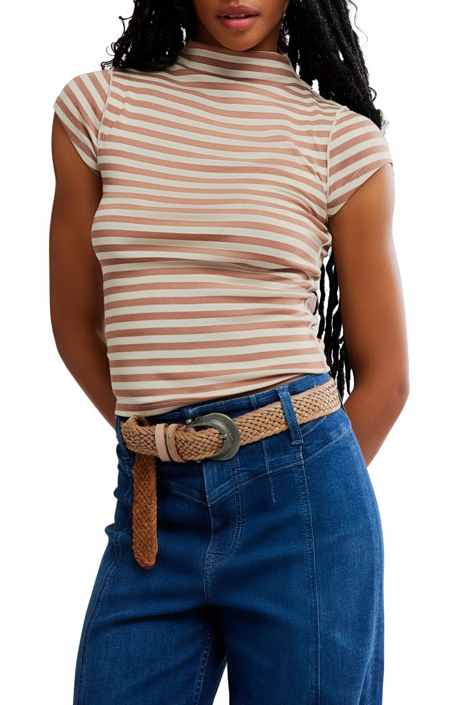 Free People Lola Stripe Funnel Neck Knit Top | Nordstrom | Nordstrom