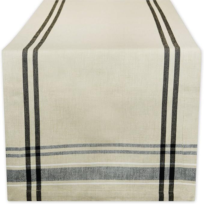 DII 100% Cotton Everyday French Stripe Tabletop Collection, Table Runner, 14x108, Taupe/Black | Amazon (US)