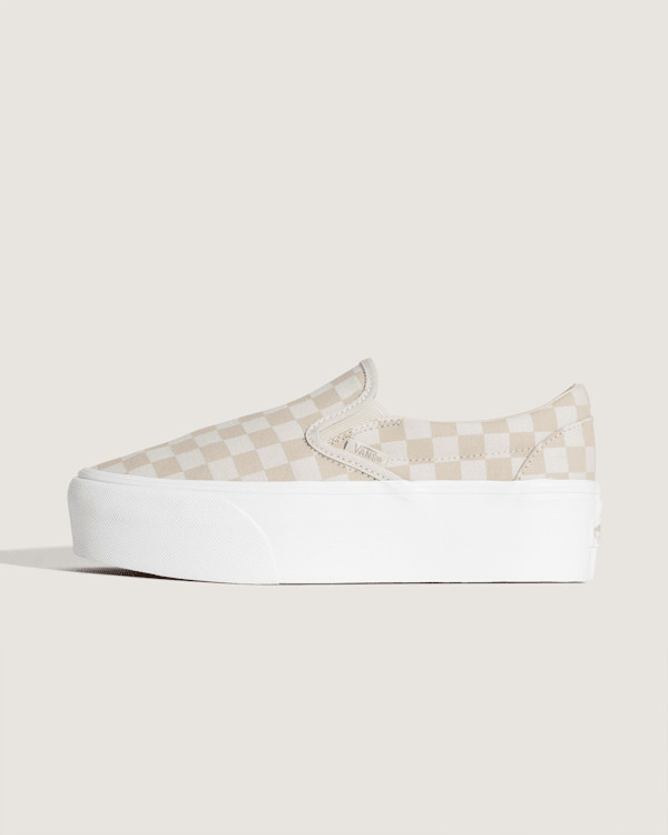 Vans Classic Slip-On Stackform Checkerboard Shoes (Checkerboard Mushroom Brown) - 4.5 Boys / 6.0 Women | Vans (US)