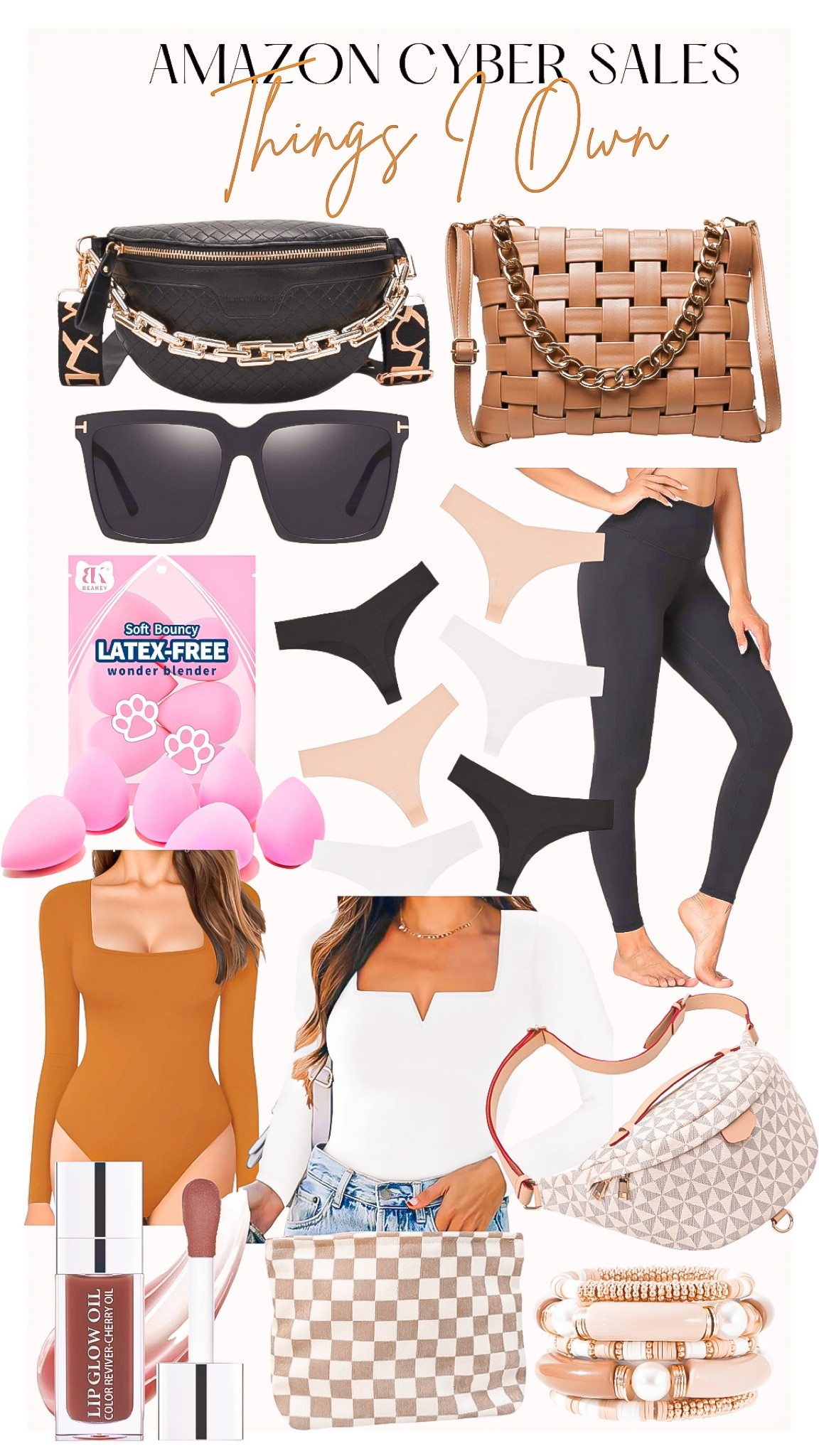 Amazon cyber sales 
Things I own and would purchase again 🤎

Crossbody bag, black belt bag, white belt bag, checkered belt bag, brown crossbody bag, beauty sponges, stocking stuffers, Womens gift guide, Amazon cyber deals, Amazon cyber sales, makeup sponges, underwear, women’s thongs, leggings, women’s bodysuits, white bodysuit , orange bodysuit, bracelet stack, gift ideas, lip gloss, makeup bag  

#LTKGiftGuide #LTKfindsunder50 #LTKCyberWeek