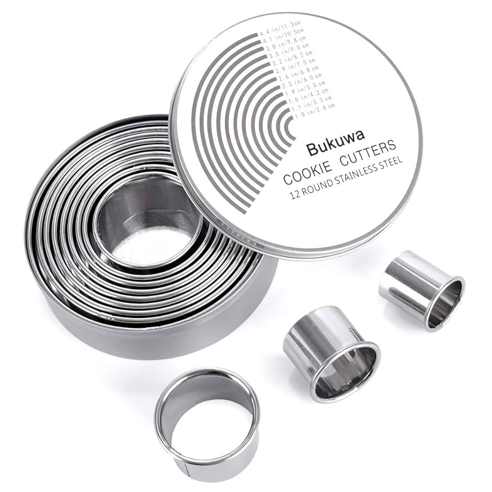 12 Pieces Round Cookie Biscuit Cutter Set,Graduated Circle Pastry Cutters,18/8 Stainless Steel Co... | Amazon (US)