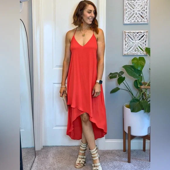 BCBGMaxAzria CORAL Pink and Orange Asymmetrical Dress Sz XS | Poshmark