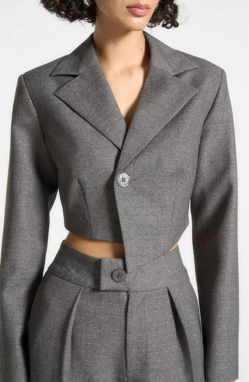 Manière De Voir Dina Asymmetric Tailored Cropped Blazer in Grey Marl at Nordstrom, Size 10 | Nordstrom