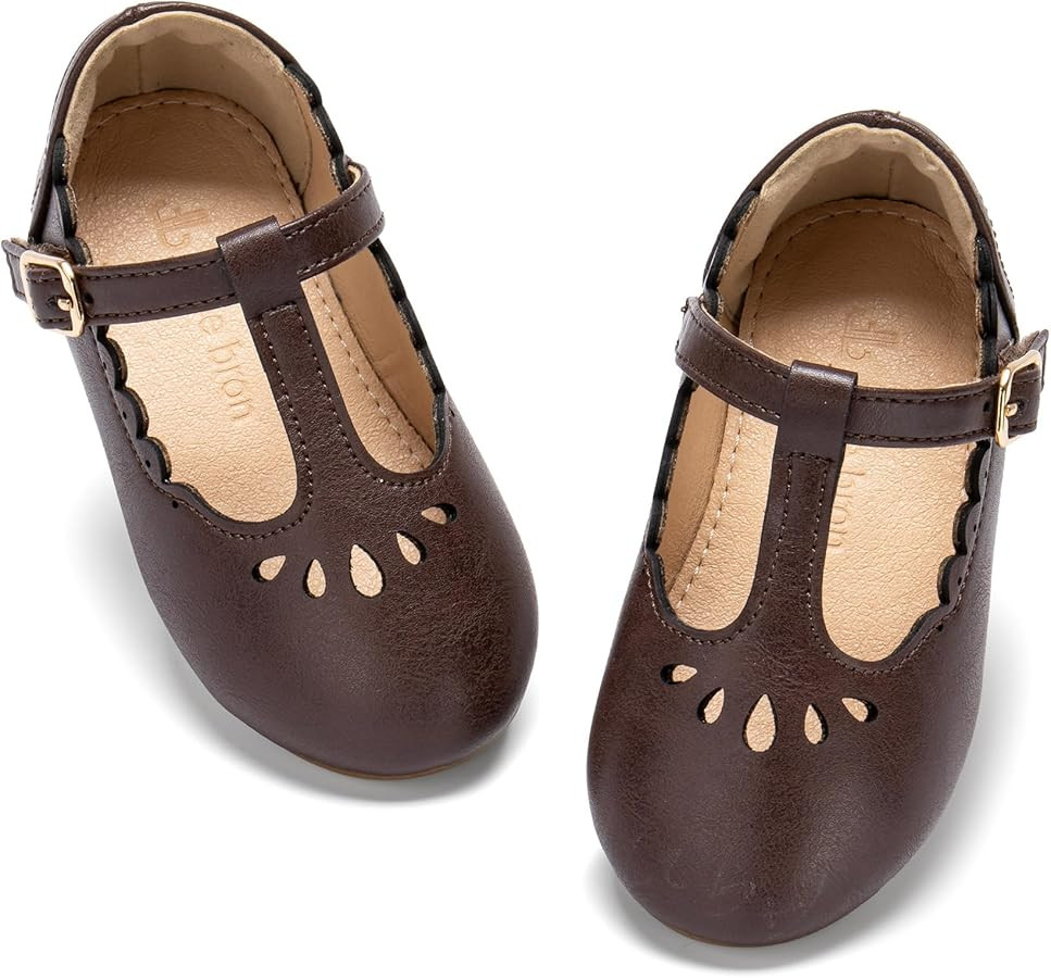 THEE BRON Girl's T-Strap Flats Toddler/Little Kid Ballet Mary Jane Party Dress Shoes | Amazon (US)