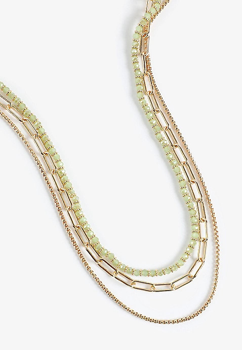 Gold And Green Beaded Layered Necklace | Maurices