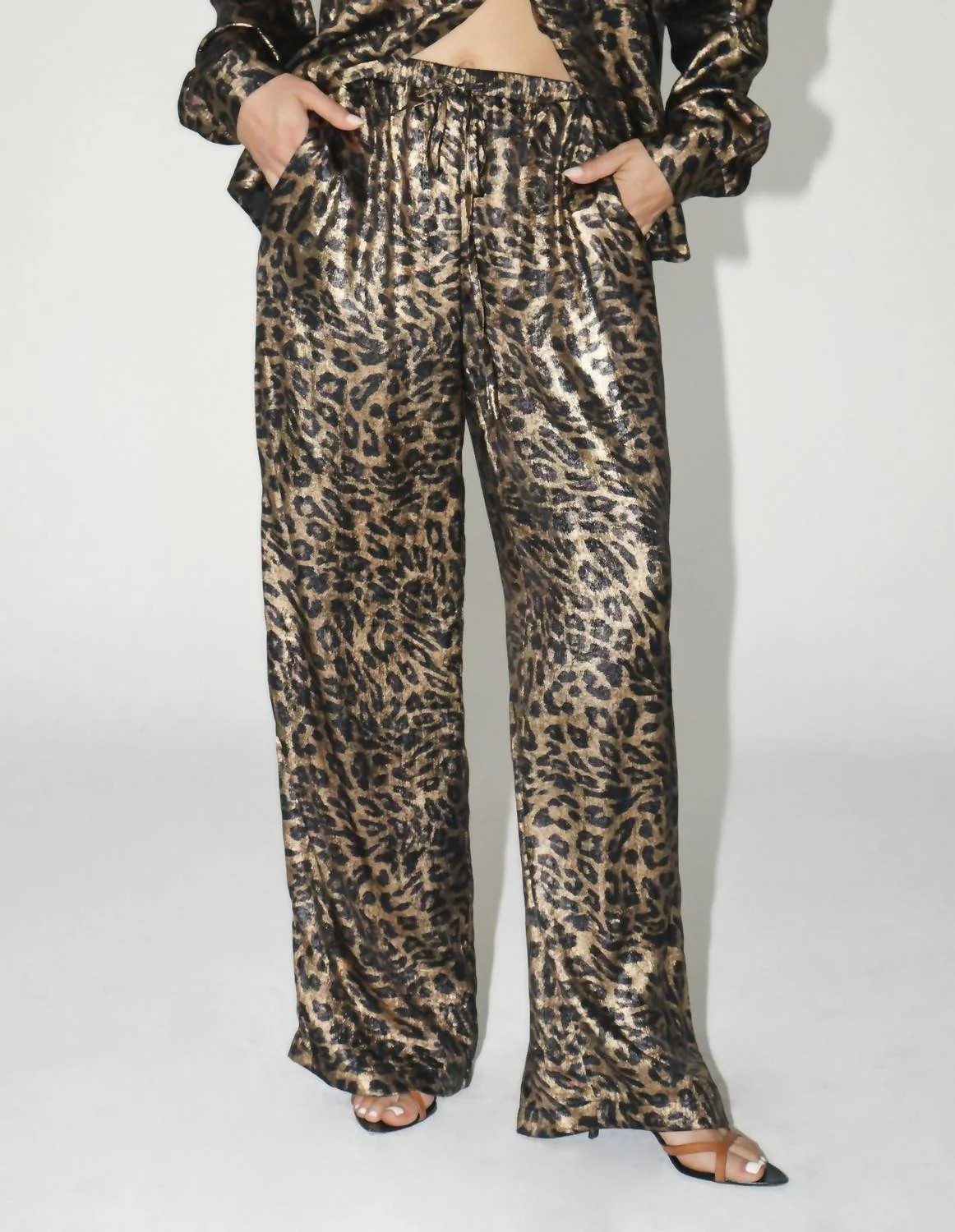 Metallic Leopard Satin Pant In Black | Shop Simon