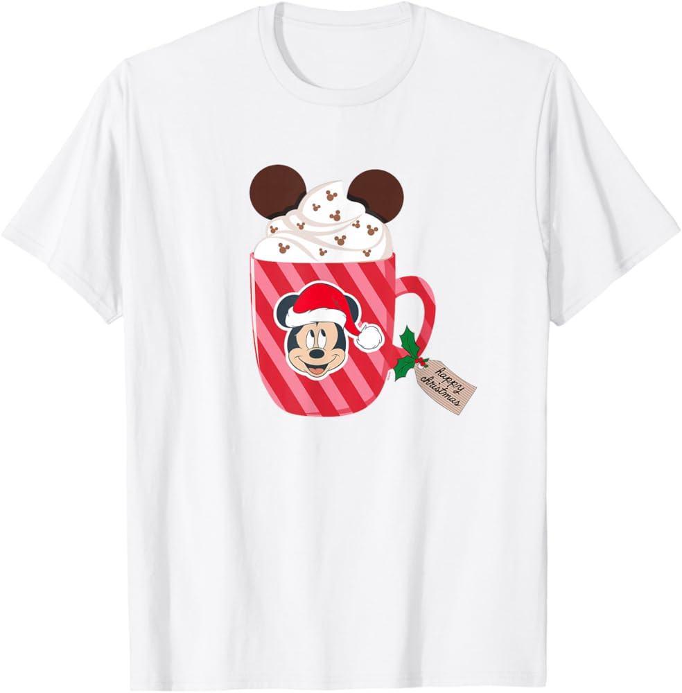 Disney Mickey Mouse Happy Christmas Hot Chocolate Cocoa Mug T-Shirt | Amazon (US)