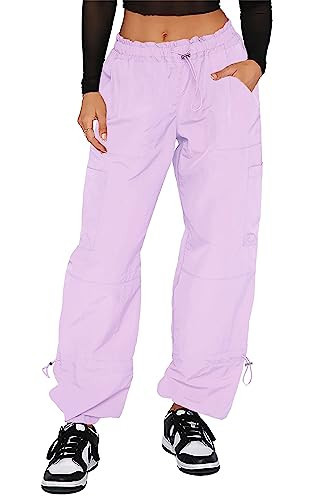 DISCIPBUSH Cargo Pants Women Baggy - Parachute Pants for Women, Cargo Pants for Women, Womens Cargo Pants Y2K Pants, Cargo Pants for Girls' Fashion, Baggy Pants Women Cargo Pants Light Purple M | Amazon (US)