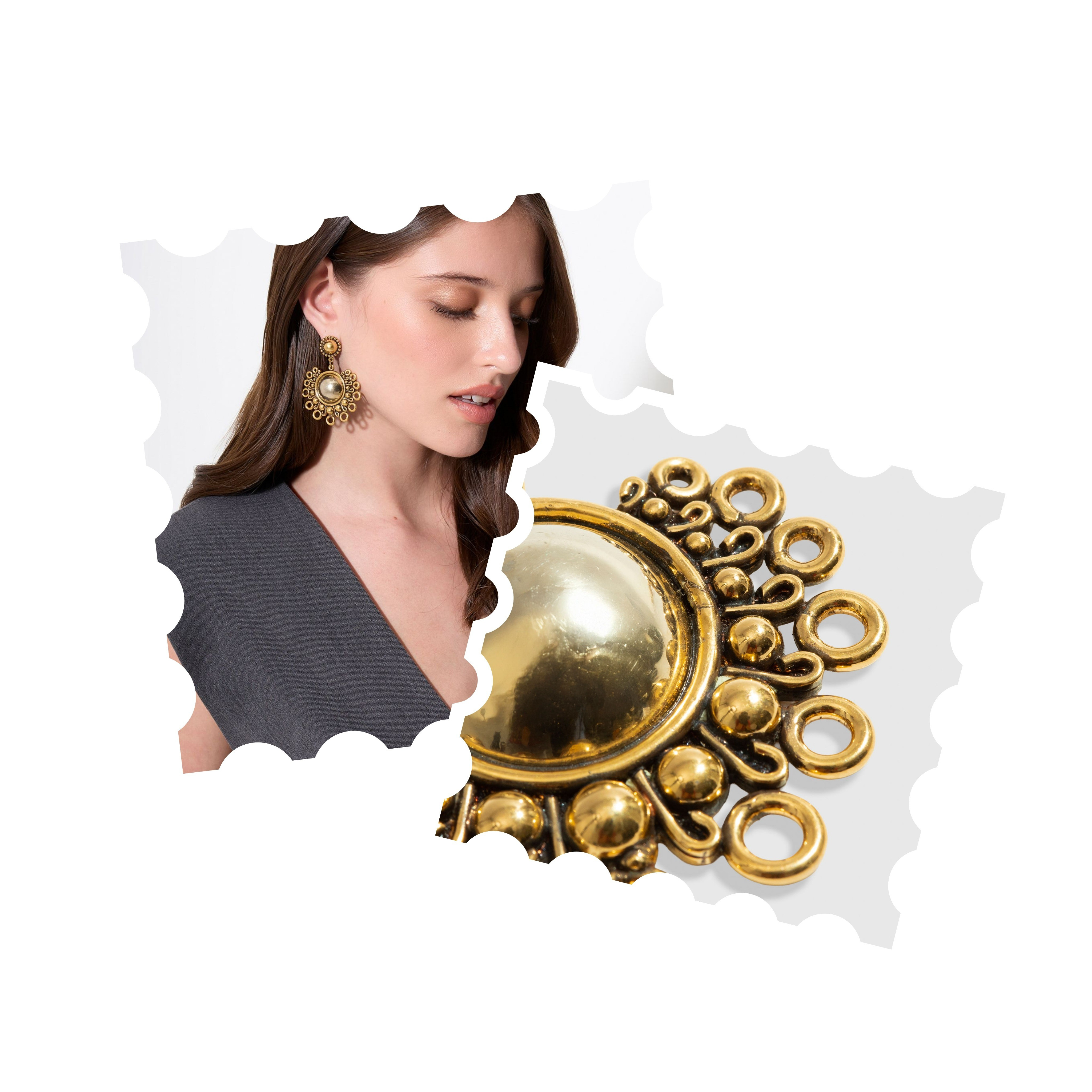 Com detalhes únicos, o Brinco Betina garante transformar looks neutros em composições sofisticadas.O Brinco é confeccionado em metal com banho dourado, possui base superior arredondada, envolta por moldura detalhada, acabamento com pequenas argolas metálicas e fechamento posterior por tarraxa.

#LTKdicadeestilo