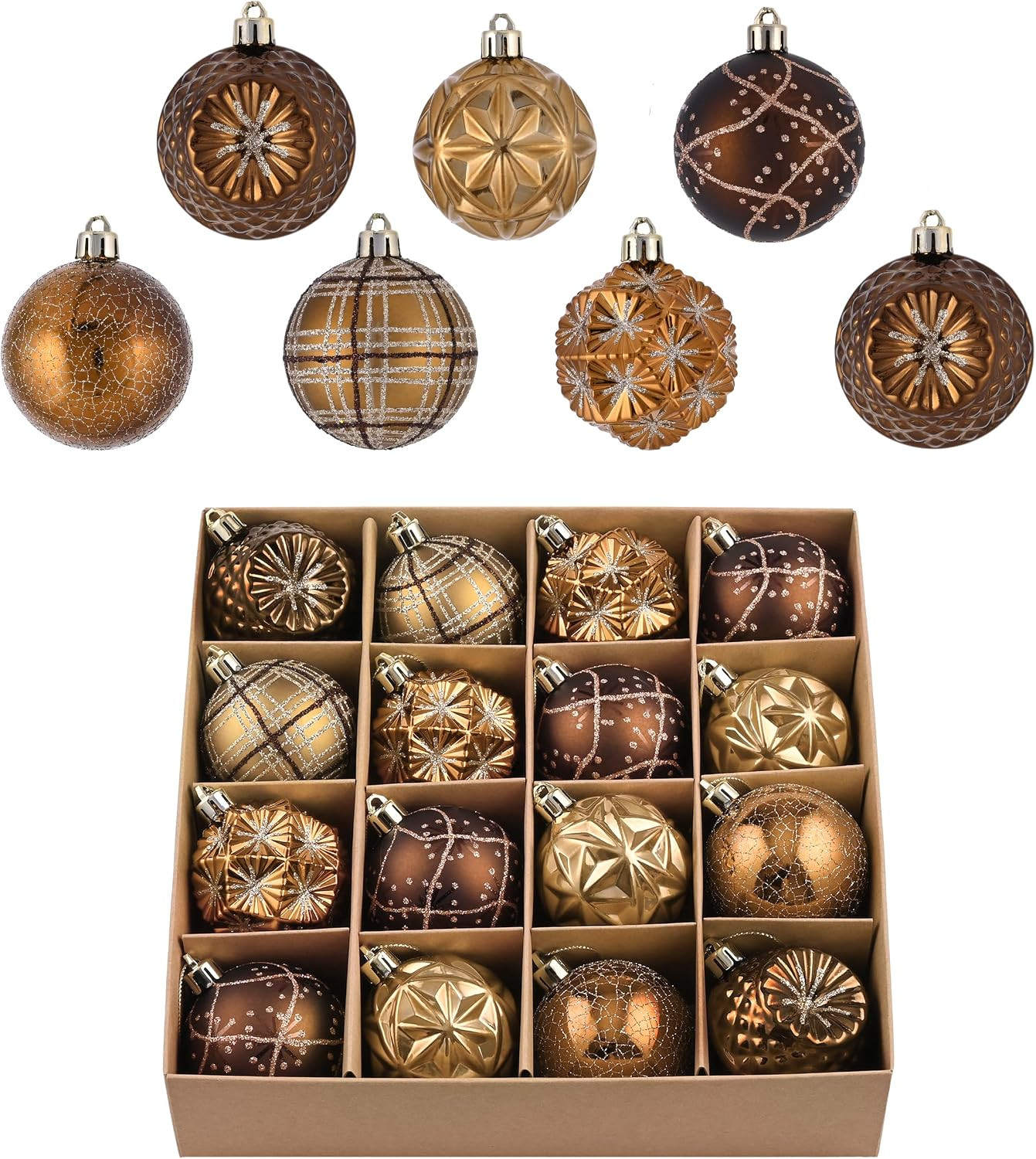 Valery Madelyn Fall Ornaments for Christmas Trees, 16ct Bronze Copper Brown Gold Shatterproof Fall Christmas Tree Decorations, 2.36 Inches Luxury Hanging Ball Ornaments for Thanksgiving Autumn Harvest | Amazon (US)