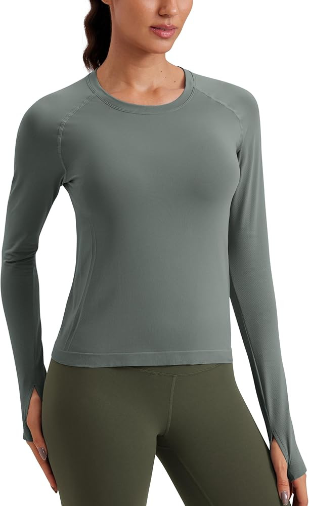 CRZ YOGA Seamless Long Sleeve Shirts for Women Waist Length - Workout Athletic Running Gym Yoga T... | Amazon (US)