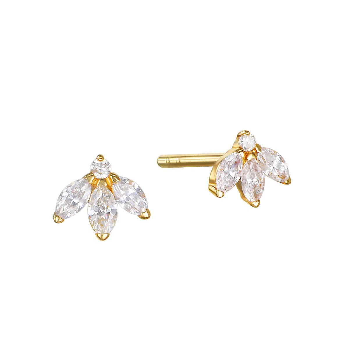 Lotus Flower Diamond 14kt Gold Stud Earrings | Satya Jewelry