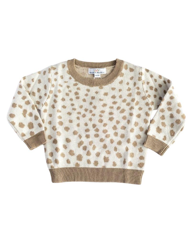 Teddy Cozy Sweater - White & Taupe Dots | Bailey's Blossoms