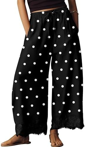 Anoumcy Lace Trim Wide Leg Pants for Women 2026 Spring Summer Cropped Lightweight Casual Pants | Amazon (US)