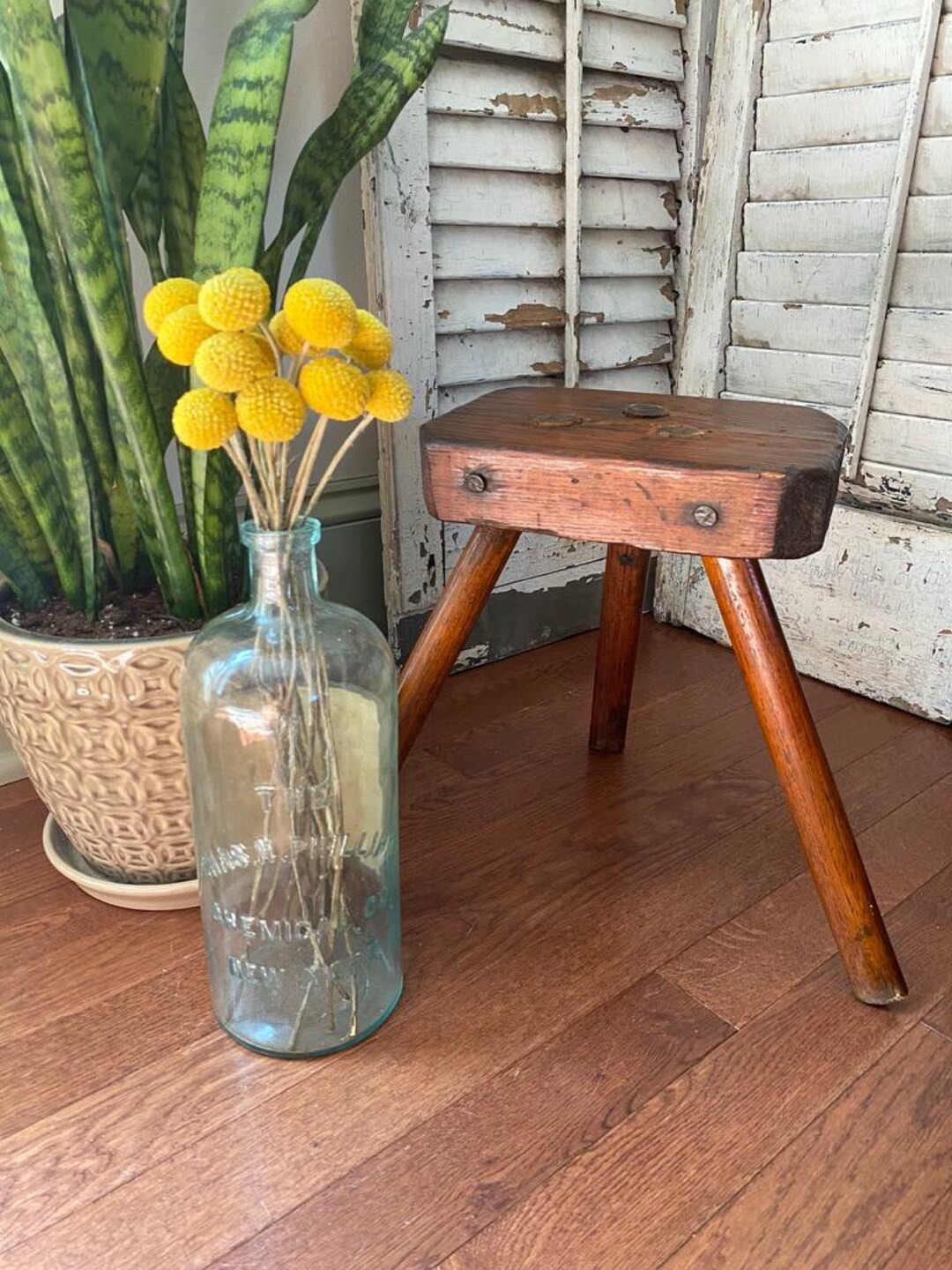 Antique Primitive Stool, Milking Stool, 3 Legs - Etsy | Etsy (US)