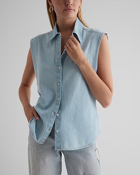 Denim Sleeveless Button Up Shirt | Express