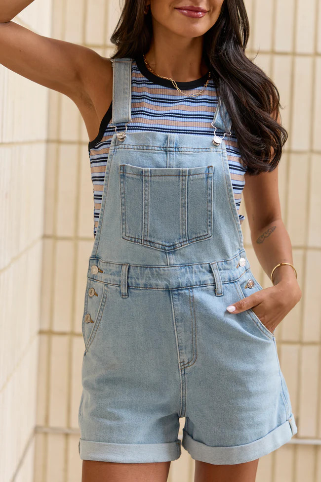 Tessa Light Wash Denim Overalls | Pink Lily