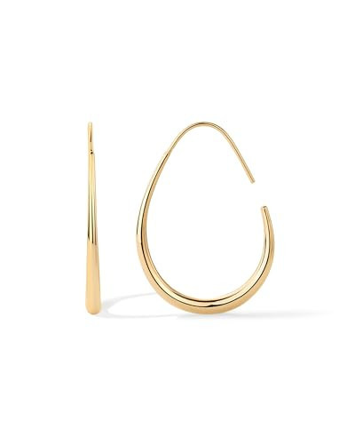 PAVOI 14K Yellow Gold Plated 925 Sterling Silver Post Lightweight Teardrop Hoop Earrings for Women | Large Oval Pull-Through Statement Earrings | Amazon (US)