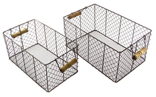 Harvest Metal Wire Rectangular Basket Set with Handle -Small and Large | Amazon (US)