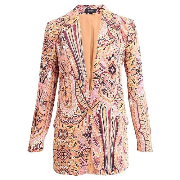 Express NWT Paisley One Button Boyfriend Blazer Cinched Waist String size Small | Poshmark
