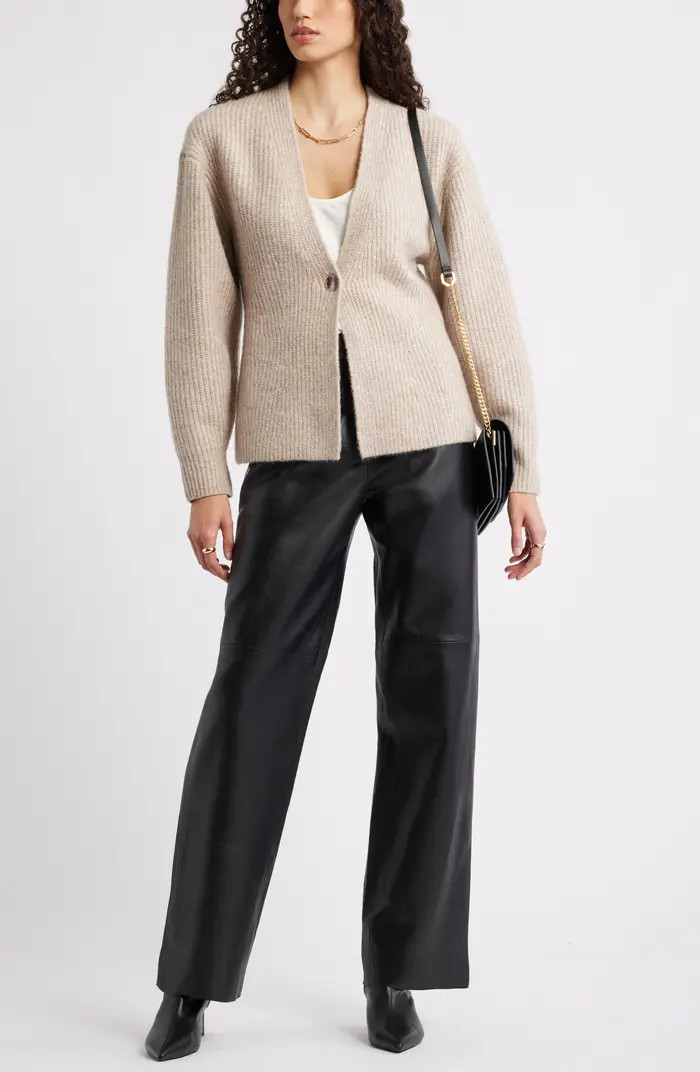 One-Button V-Neck Rib Cardigan | Nordstrom