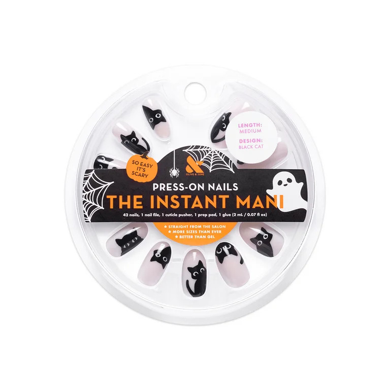 Olive & June Instant Mani Medium Oval Press-On Nails, Black Cat, 42 Pieces | Walmart (US)
