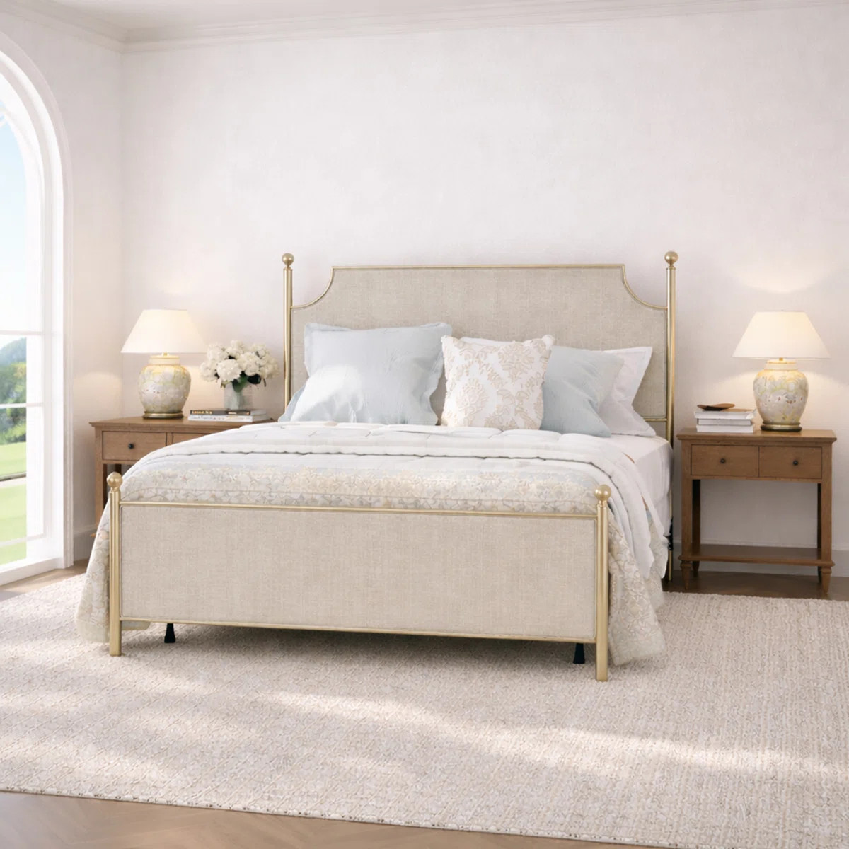 Olague Metal And Upholstered King Bed, Champagne With Ivory Fabric | Wayfair North America