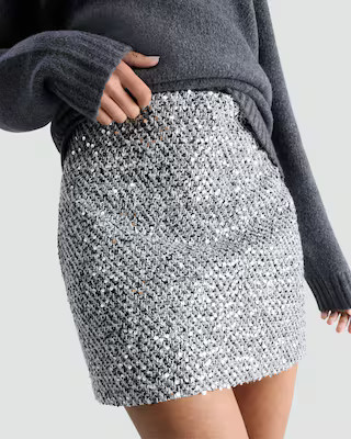 F&F Boucle Textured Sequin Embellished Mini Skirt in Black | Tesco F&F