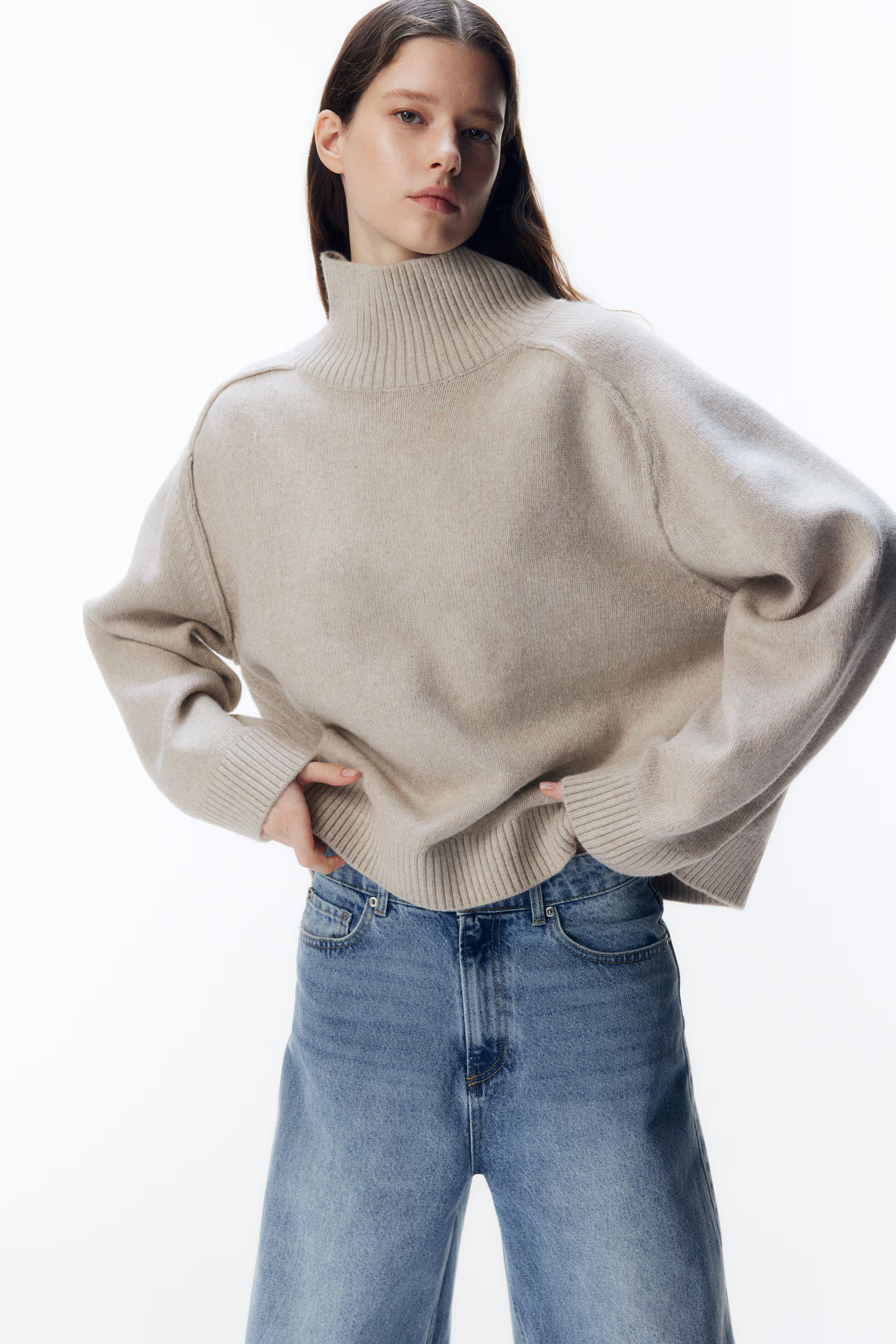 Mock Turtleneck Sweater - Light beige - Ladies | H&M US | H&M (US + CA)