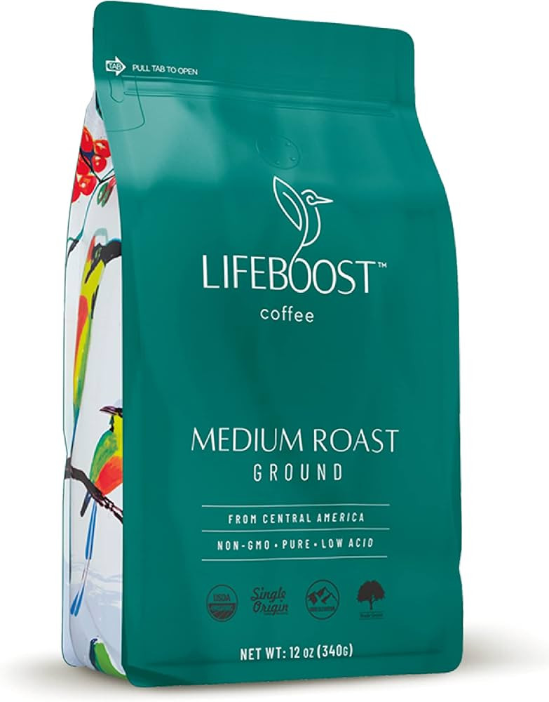 Lifeboost Coffee Ground Medium Roast Coffee - Low Acid Single Origin USDA Organic Coffee - Non-GM... | Amazon (US)