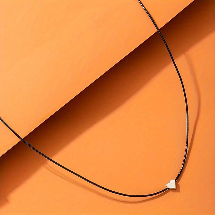 Simple Heart Design Collar Choker Necklace With Leather Rope For Women | SHEIN