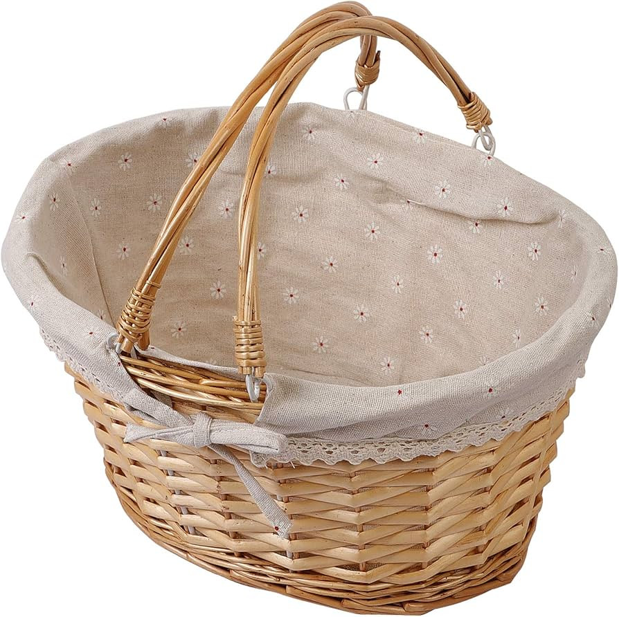 KINJOEK Wicker Woven Basket, Multipurpose Natural Willow Basket with Handle Premium Linen Cotton ... | Amazon (CA)