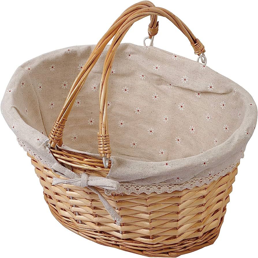 KINJOEK Wicker Woven Basket, Multipurpose Natural Willow Basket with Handle Premium Linen Cotton ... | Amazon (CA)
