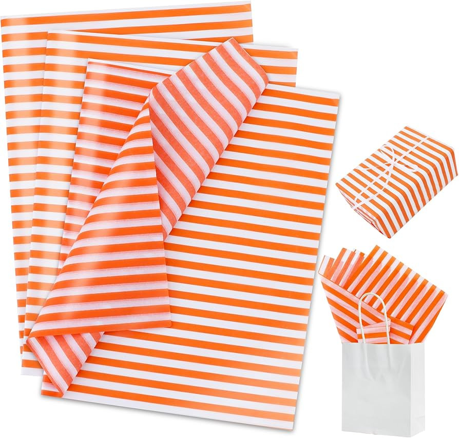 BEISHIDA Orange Pin Stripe Tissue Paper Bulk,Wrapping Tissue Paper for Gift Bags, 14 x 20 Inch Gi... | Amazon (US)