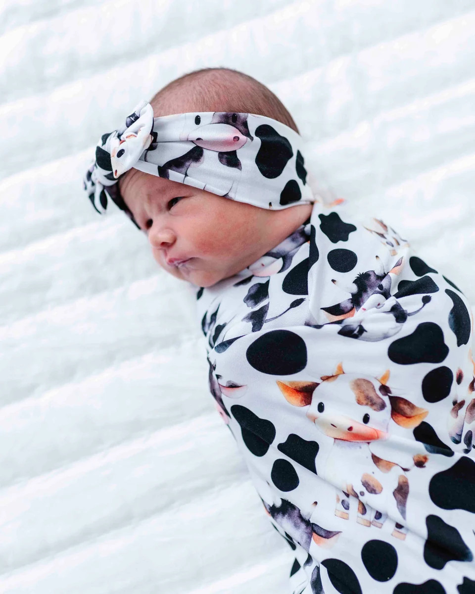 In a Good Moo-D Swaddle Headwrap Set | Bums & Roses
