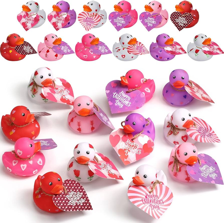 2 Inch Valentine Rubber Duckies with Valentine's Day Gift Cards Heart Ducks Love Small Rubber Duc... | Amazon (US)