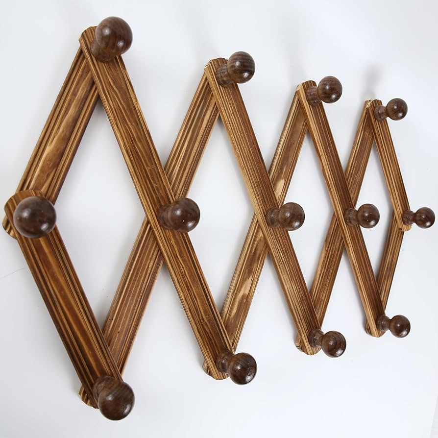 AMAPON Wooden Accordion Expandable Wall Hanger Coat Hat Rack 13 Hooks (Pegs) Hang Jackets Rucksac... | Amazon (US)