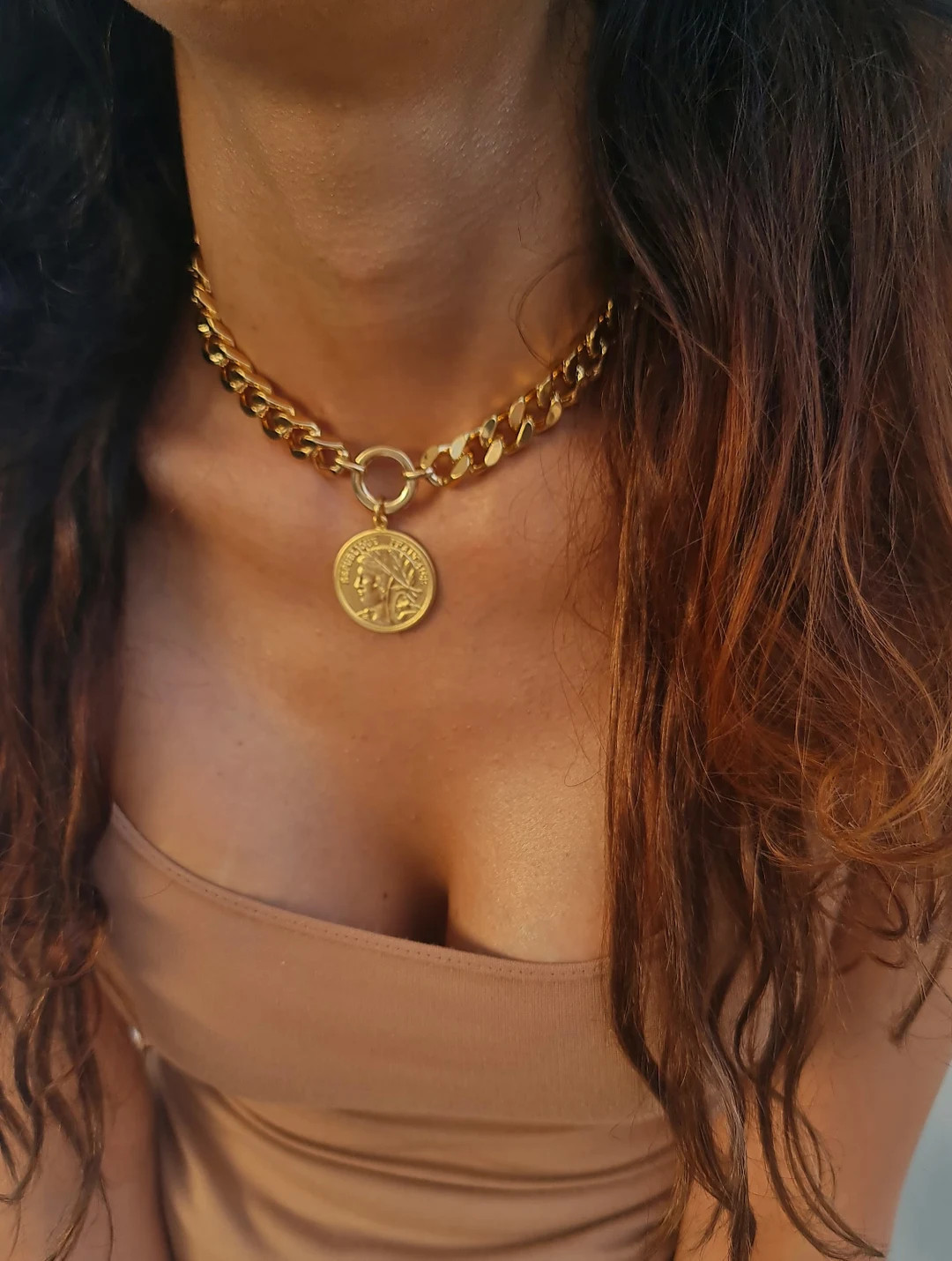 Choker Necklace: Oversized Medallion Pendant on Bold Link Chain - Chunky Necklaces for Women - Et... | Etsy (US)