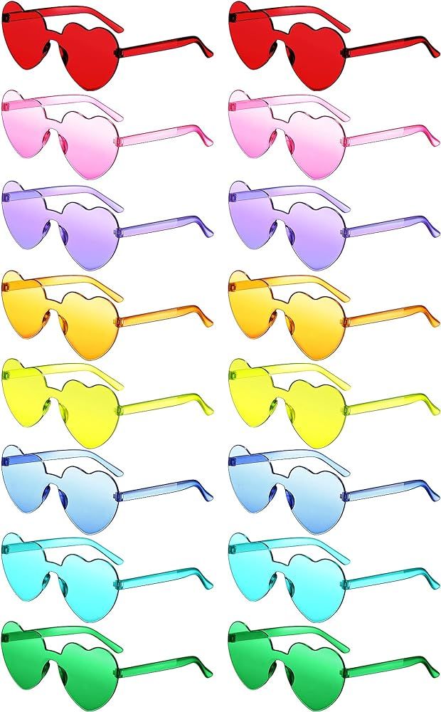 Colzzy 16 Pairs Heart Shaped Rimless Sunglasses Transparent Candy Color Frameless Glasses Colorful T | Amazon (US)