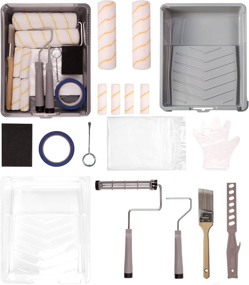 17 Piece Paint Roller Kit - Paint Rollers 9"4", Paint Roller Frame，Paint Trays, Microfiber Roll... | Amazon (US)