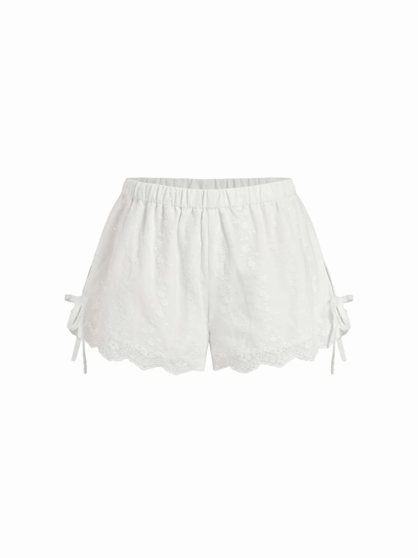 Woven Cotton Low Rise Embroidery Tie Side Split Pointed Hem Oversized Shorts For Daily Casual Vac... | Cider