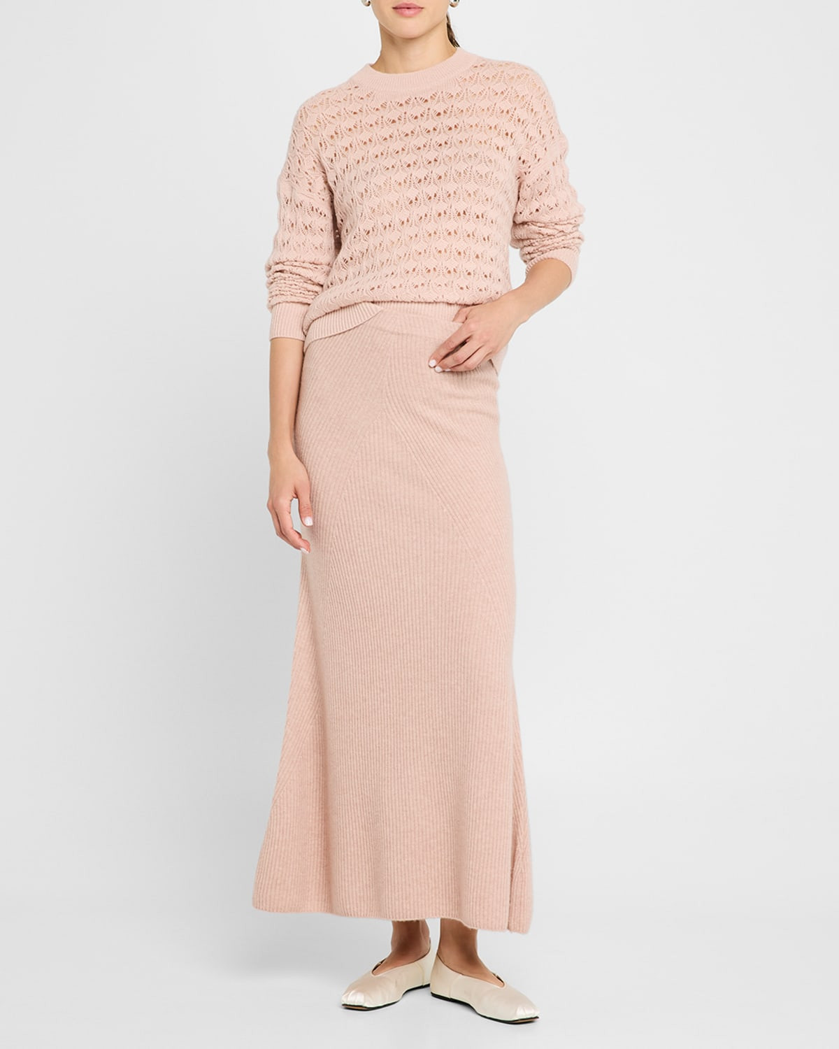 Crewneck Pointelle-Knit Cashmere Sweater | Neiman Marcus