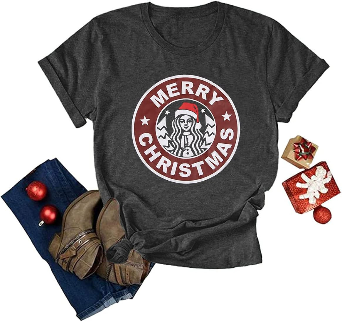 Merry Christmas Coffee T-Shirt Women Short Sleeve Novelty Graphics Letter Printed Casual Tees Top... | Amazon (US)